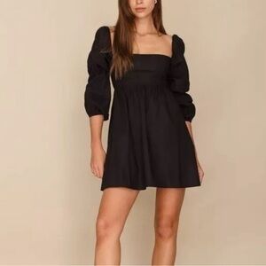 reformation michaela mini dress in black | babydoll long puff sleeves | size 4